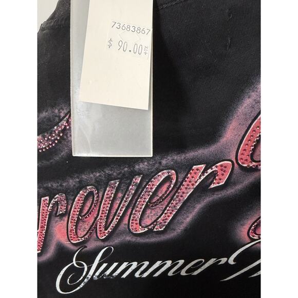 NEW Duaa Streetwear Biker Summer Nostalgia Forever Young Tshirt Tee Rhinestone L - Picture 3 of 6